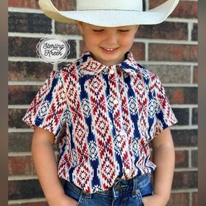 NWT Boys Aztec Print Shirt Red, Blue, White Freedom Ring snap front boys Top